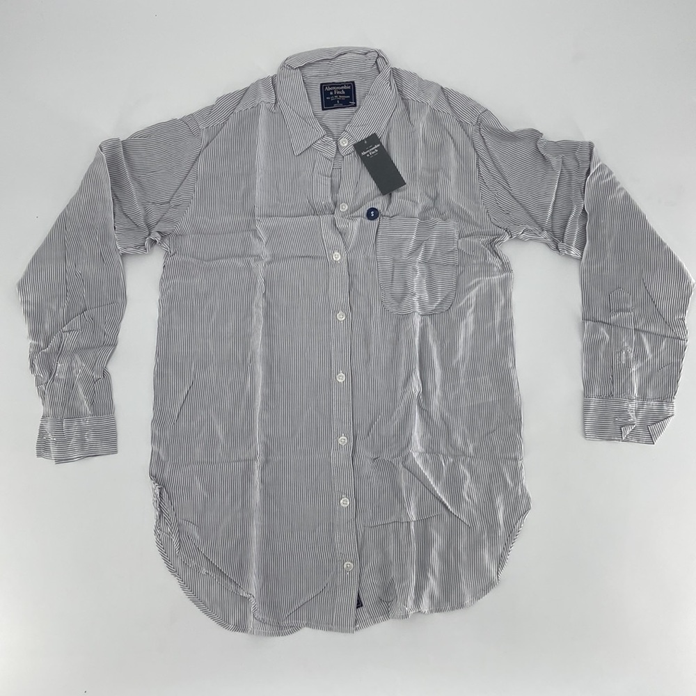 Abercrombie & Fitch Women's White Gray Striped Long Sleeve Button-Up Shirt Sz S - Picture 1 of 8